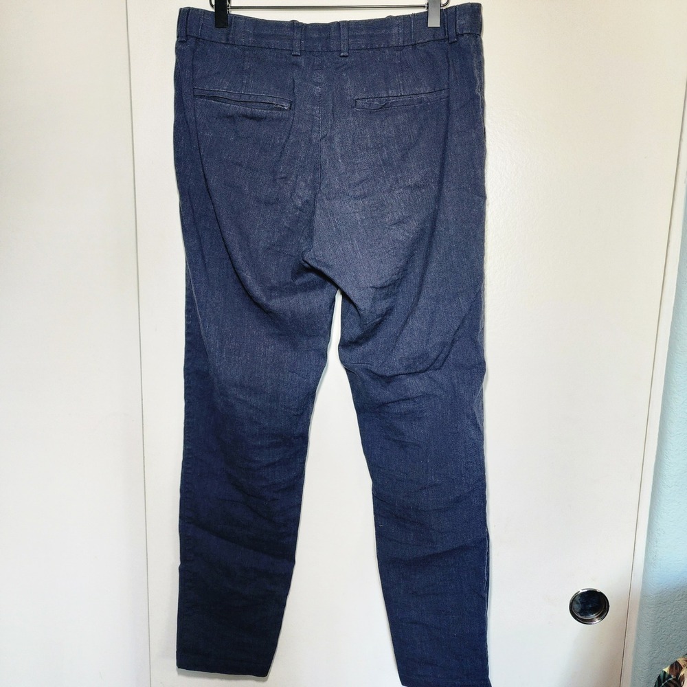 Nordstrom Linen Blend Trousers Mens 32R Navy Blue Excellent Slim Fit Drawstring - Picture 3 of 9